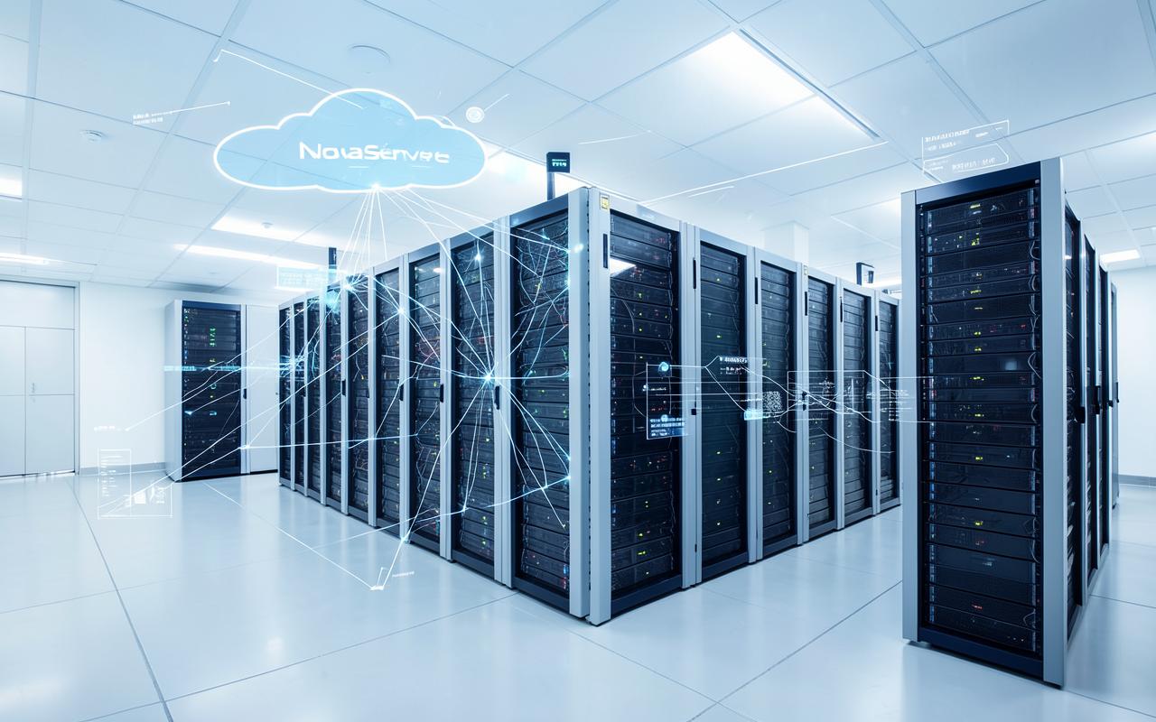 Cloud infrastructure connected across modern data center racks
